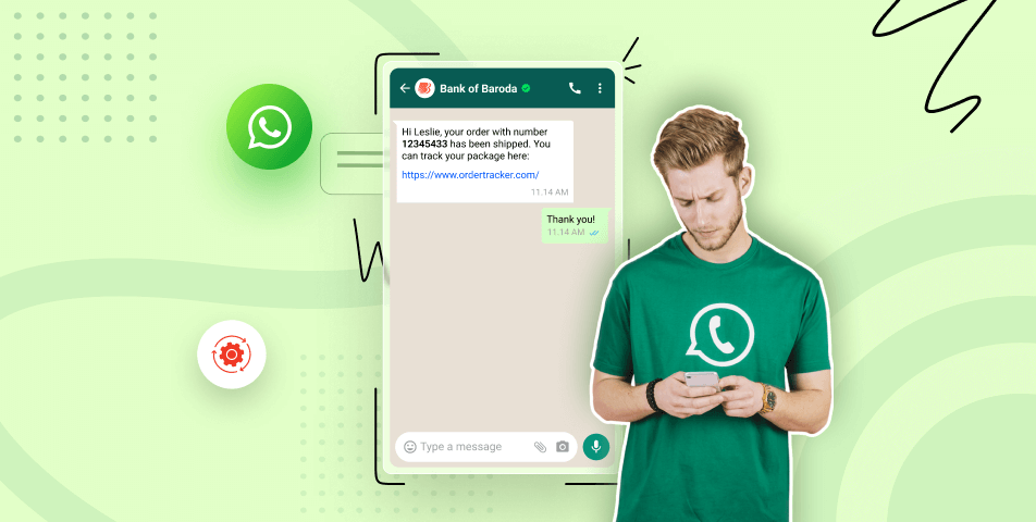 A man is using whatsapp on a green background to automate communication.